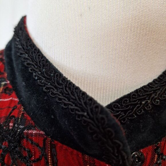 Country‎ Wear Size 10 Modest Tartan Plaid Embroidered Velvet Long Prairie Dress - Picture 4 of 13